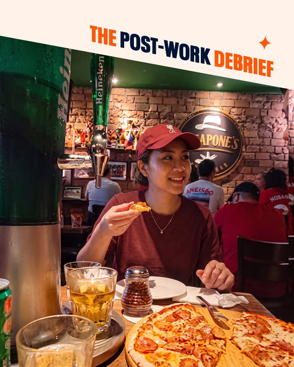 Al Capone's pizza and Heineken beer at Kallang Wave Mall